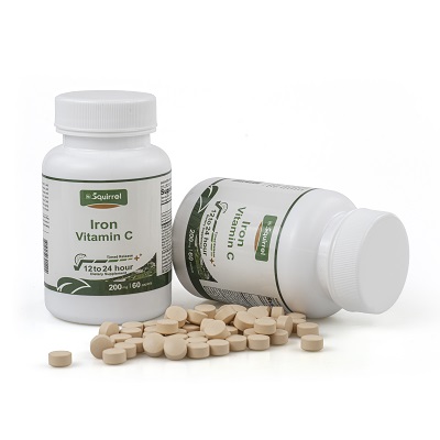 Vitamina C 200mg con tabletas de liberación cronometrada de 50 mg de hierro.